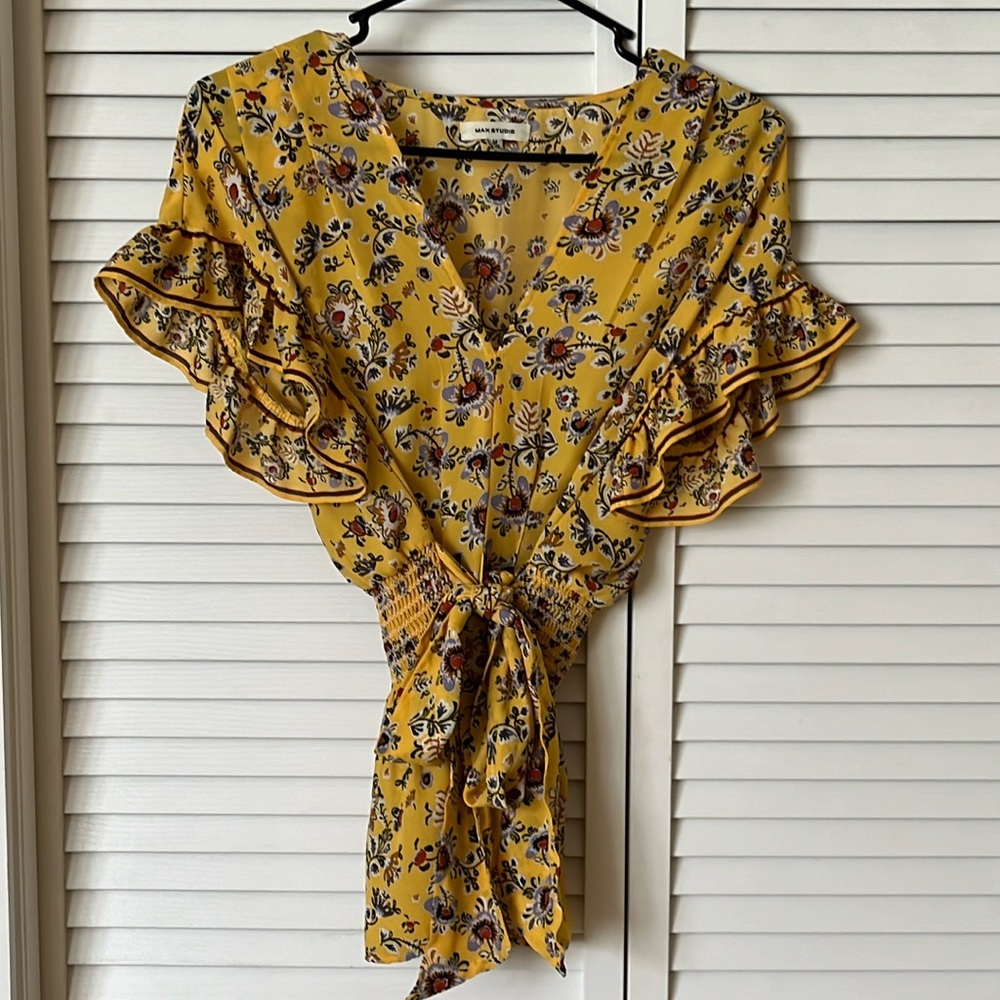Max Studio Yellow Floral Print Blouse